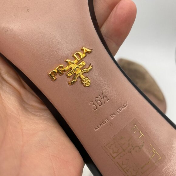 Prada Black Embellished Low Heels Size 36.5 Black Leather Square Toe Romantic - Picture 6 of 10